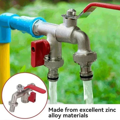 2-in-1 Double Valve Outdoor Garden Faucet – Anti-Freeze Water Tap with Dual Outlets for Garden Hoses, Patios & Boiler Dr