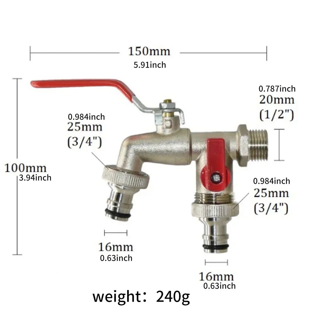 2in1 Double Valve Outdoor Garden Faucet  AntiFreeze Water Tap With Dual Outlets For Garden Hoses Pa 5