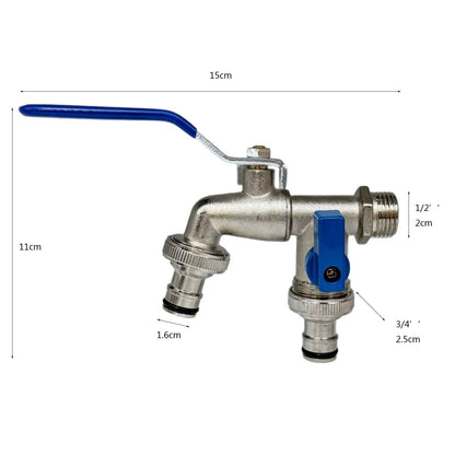 2in1 Double Valve Outdoor Garden Faucet  AntiFreeze Water Tap With Dual Outlets For Garden Hoses Pa 13