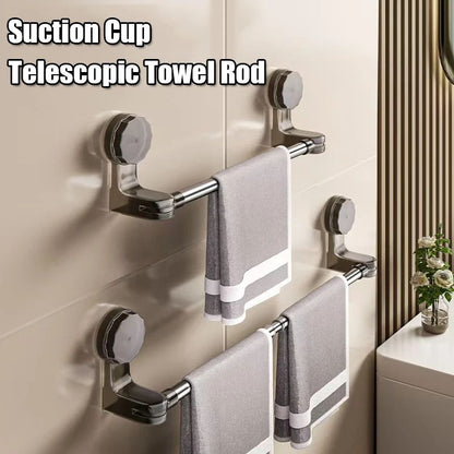 Retractable Suction Cup Towel Bar – 30–60cm / 50–100cm Adjustable Non-Perforated Wall-Mounted Single Rod Rack for Kitche