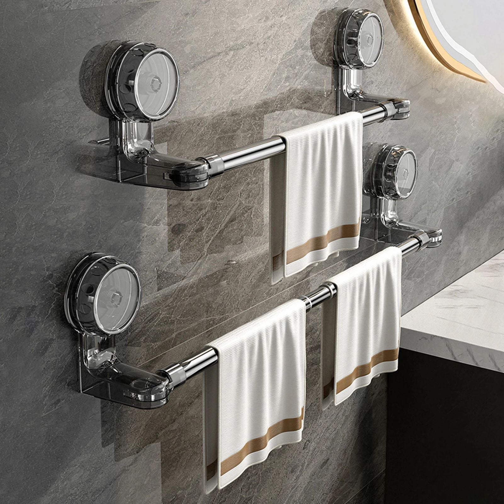 Retractable Suction Cup Towel Bar  3060cm  50100cm Adjustable NonPerforated WallMounted Single Rod  8