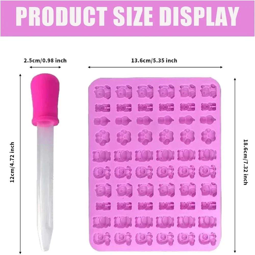 Premium 7Piece Silicone Candy Molds  Gummy Molds Set With Droppers  Reusable FoodGrade Baking Trays 1