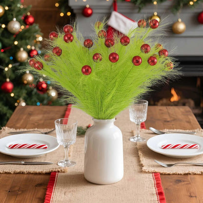 Luxe Curly Green & Red Ornament Holiday Stem Sprays – 12-Piece Christmas Tree Picks Set for Festive Decorating