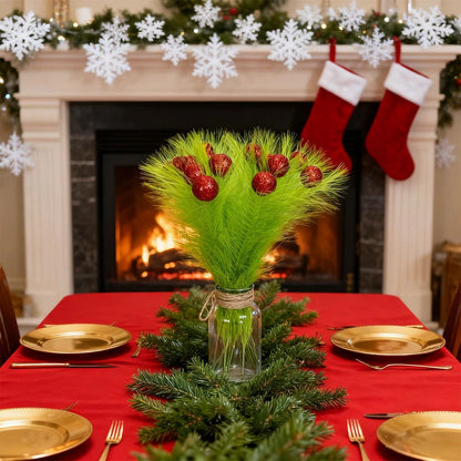 Luxe Curly Green  Red Ornament Holiday Stem Sprays  12Piece Christmas Tree Picks Set For Festive De 1