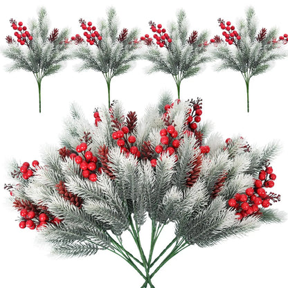 Festive Evergreen Holly & Pine Berry Holiday Table Decor – Set of 2 Artificial Christmas Greenery Picks