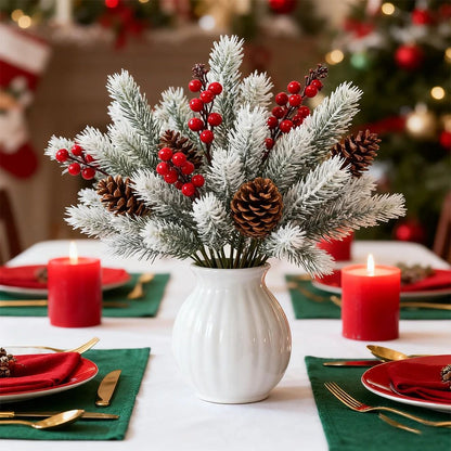 Festive Evergreen Holly  Pine Berry Holiday Table Decor  Set Of 2 Artificial Christmas Greenery Pic 1