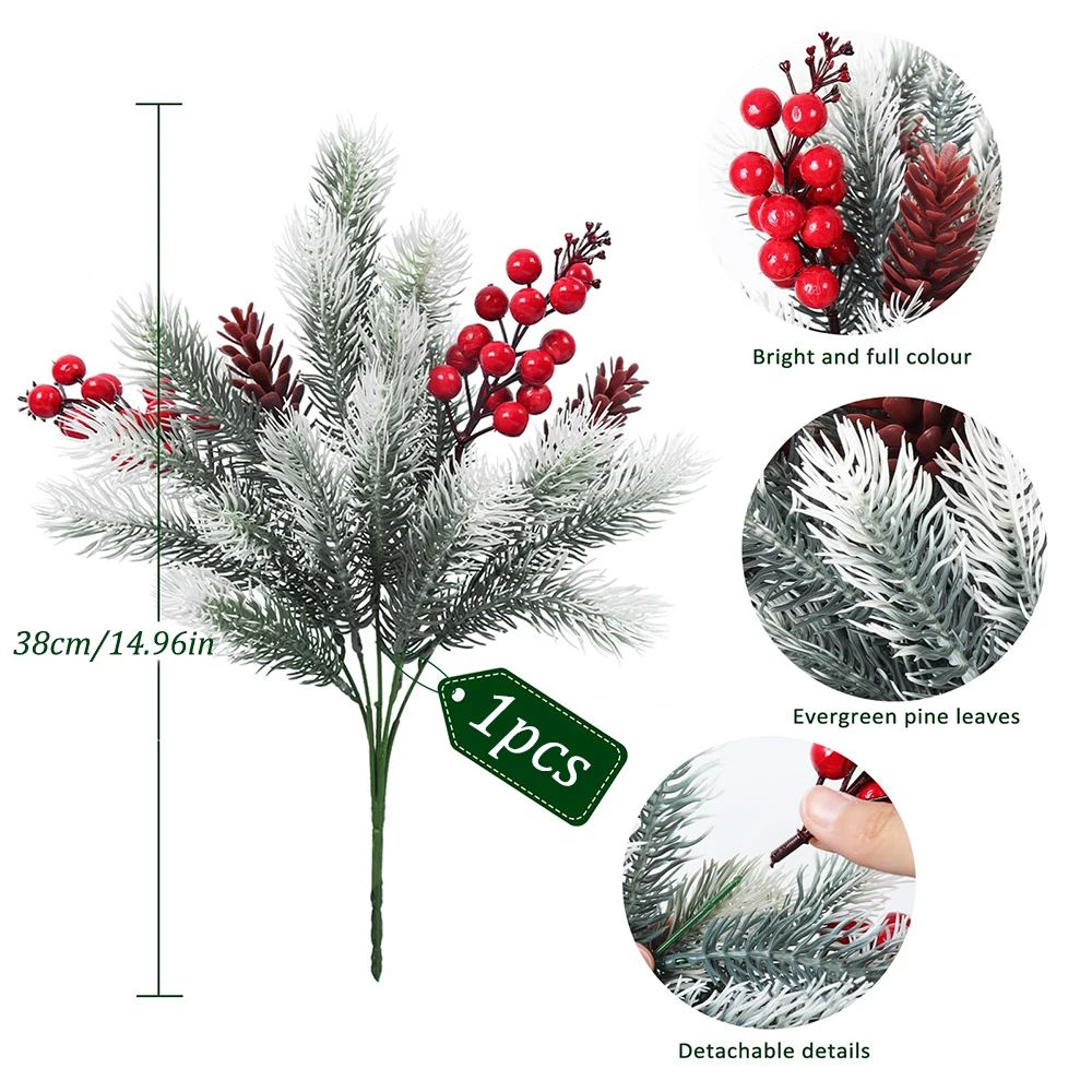 Festive Evergreen Holly  Pine Berry Holiday Table Decor  Set Of 2 Artificial Christmas Greenery Pic 2