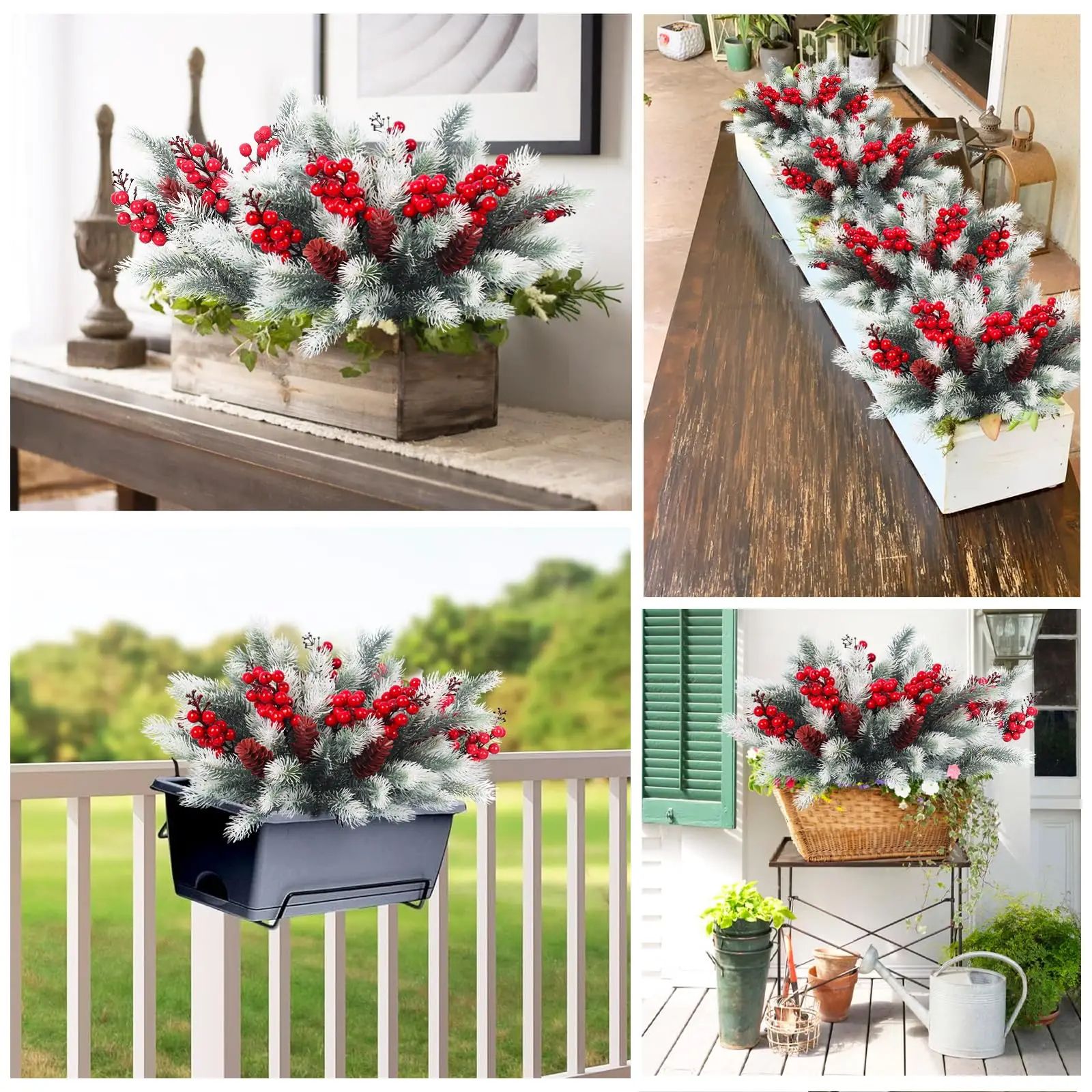 Festive Evergreen Holly  Pine Berry Holiday Table Decor  Set Of 2 Artificial Christmas Greenery Pic 4