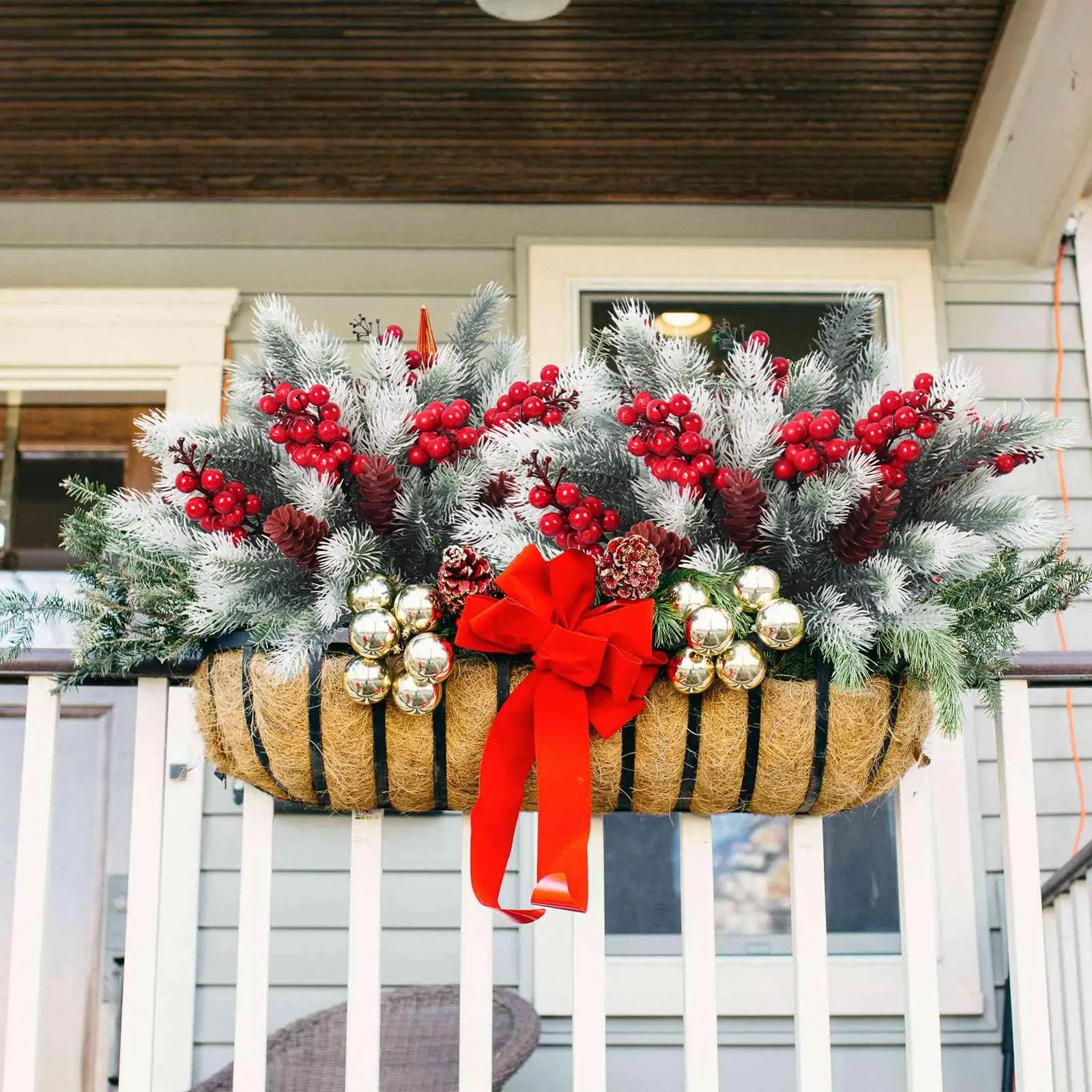 Festive Evergreen Holly  Pine Berry Holiday Table Decor  Set Of 2 Artificial Christmas Greenery Pic 5