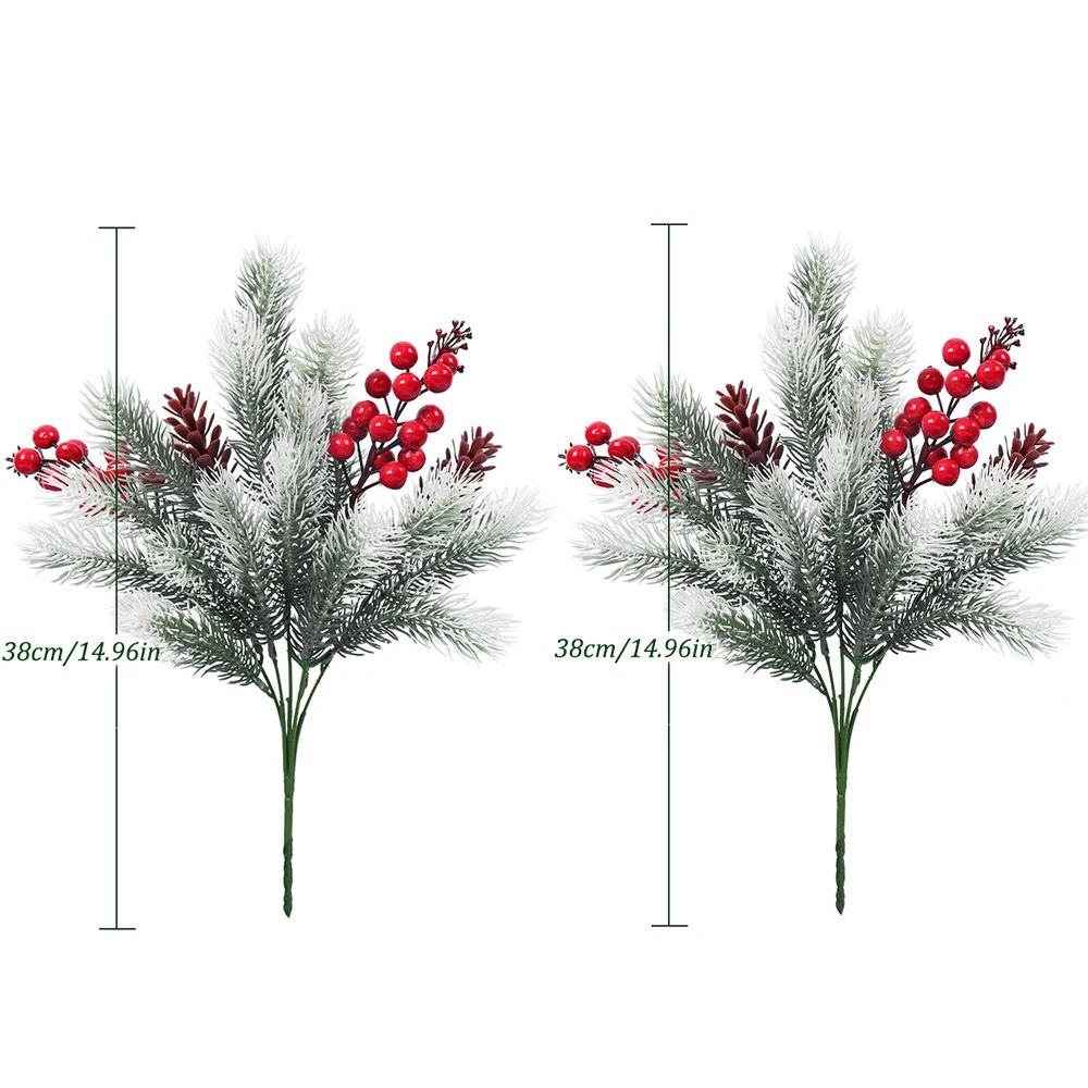 Festive Evergreen Holly  Pine Berry Holiday Table Decor  Set Of 2 Artificial Christmas Greenery Pic 7