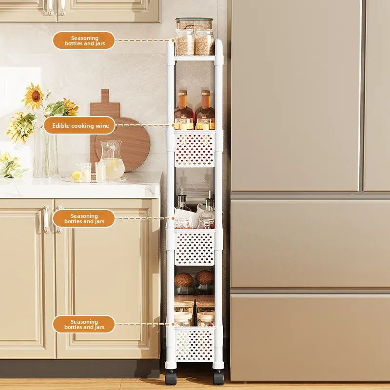 Slim Gap Storage Rack  Movable FloorStanding Narrow Cart For Kitchen Bathroom  Living Room Organiza 8
