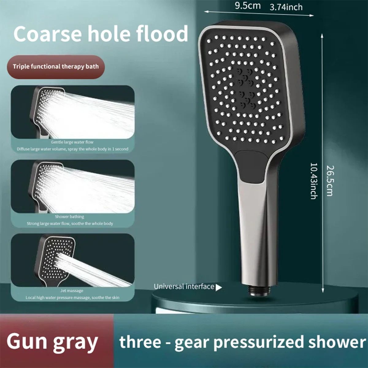 Adjustable 3Mode HighPressure Shower Head  Rainfall Massage  Mixed Spray Showerhead With Large Flow 6