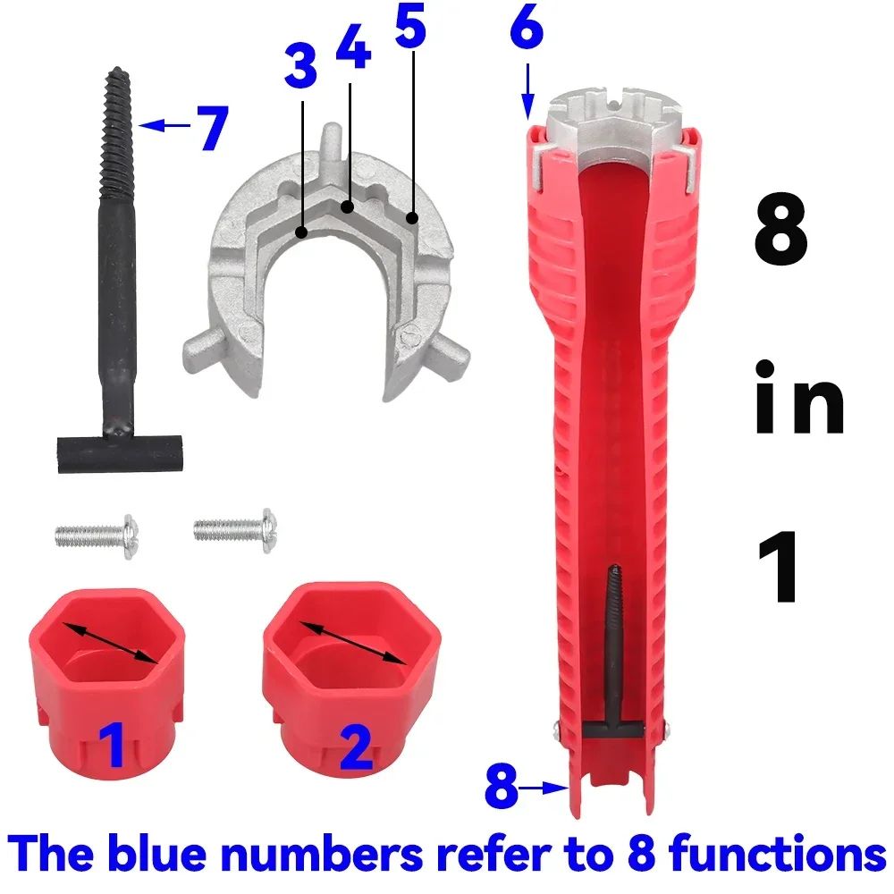 8in1 MultiFunctional Sink Faucet Wrench  Universal LargeOpen Plumbing Tool For Bathroom  Household  6