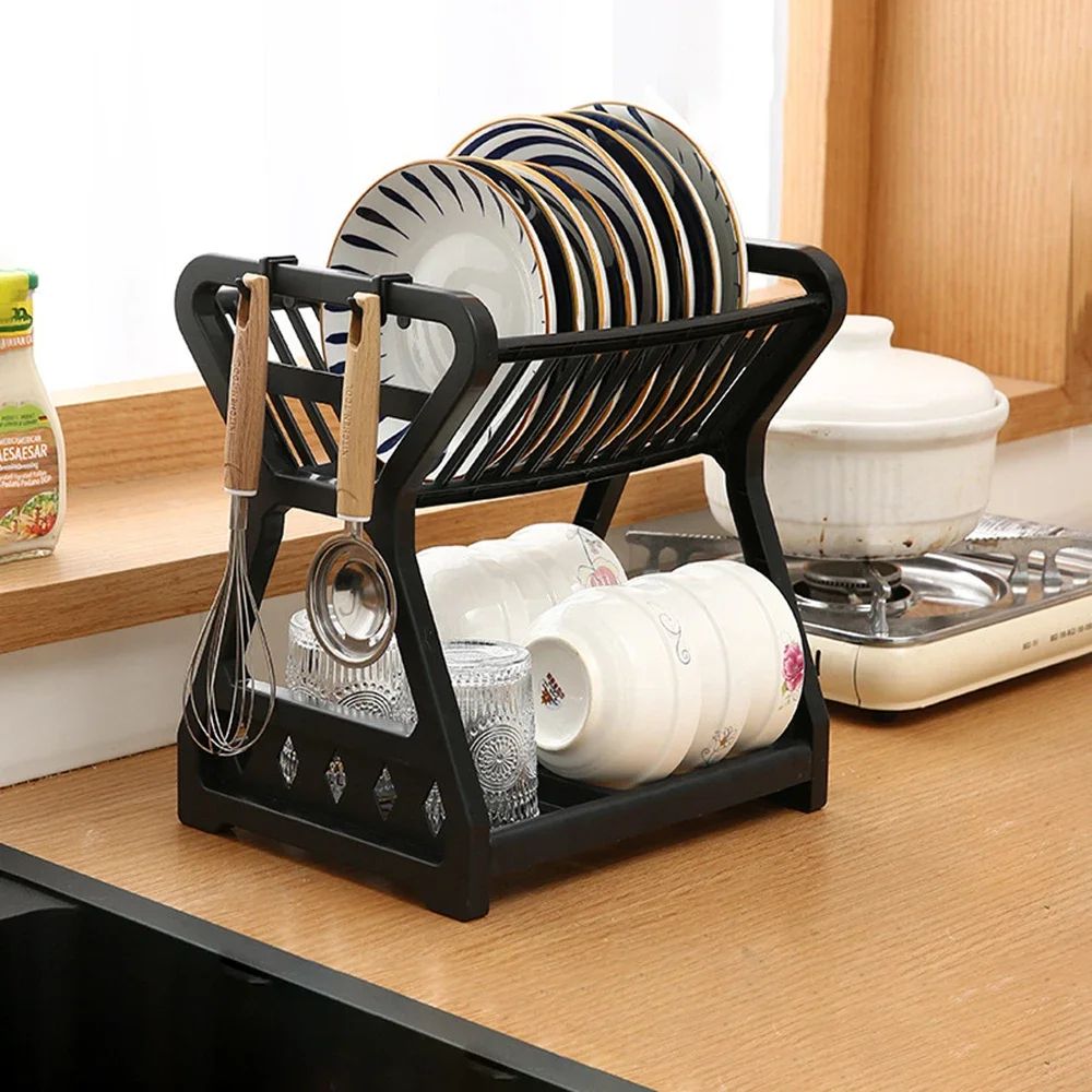 Double-Layer Kitchen Dish Rack – Multifunctional Drain Bowl Tray & Storage Organizer for Drying Plates, Bowls & Utensils