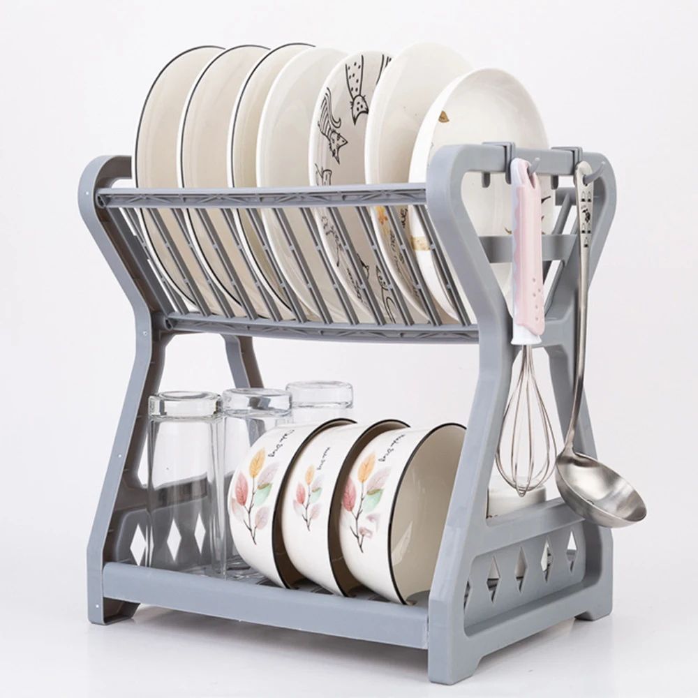 DoubleLayer Kitchen Dish Rack  Multifunctional Drain Bowl Tray  Storage Organizer For Drying Plates 7
