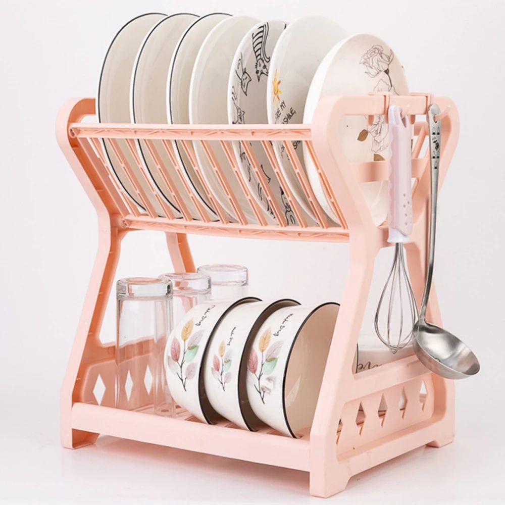 DoubleLayer Kitchen Dish Rack  Multifunctional Drain Bowl Tray  Storage Organizer For Drying Plates 8