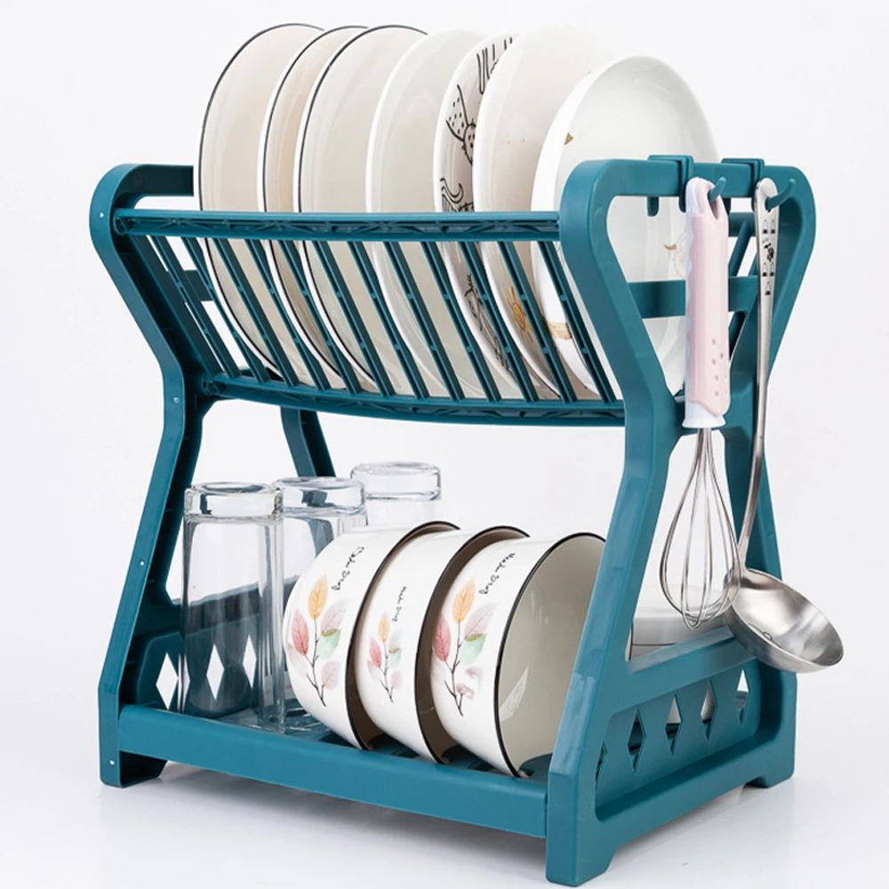 DoubleLayer Kitchen Dish Rack  Multifunctional Drain Bowl Tray  Storage Organizer For Drying Plates 9