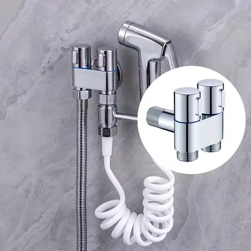 Zinc Alloy Angle Valve Bidet Sprayer Set  OneinTwoOut WallMount Water Control Valve For Toilet  Bat 1