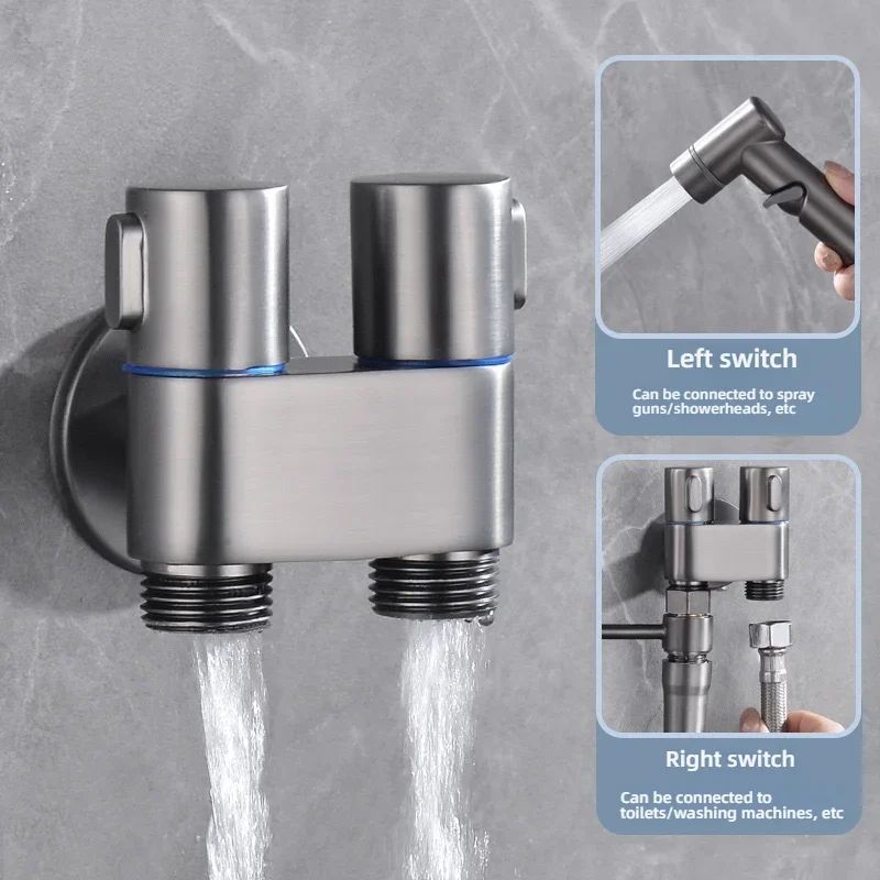 Zinc Alloy Angle Valve Bidet Sprayer Set  OneinTwoOut WallMount Water Control Valve For Toilet  Bat 6