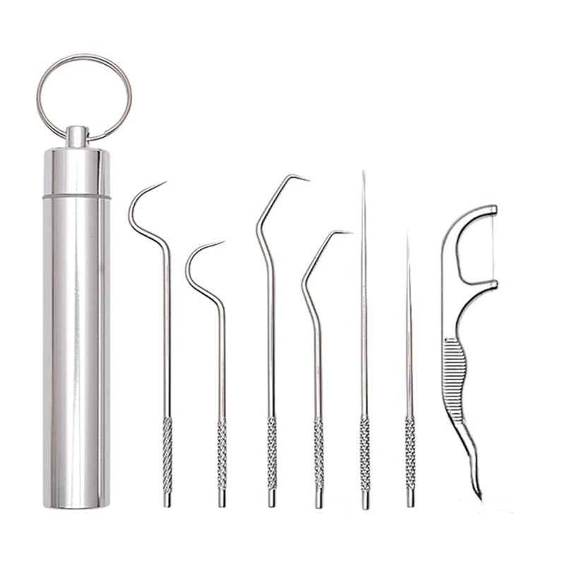 Stainless Steel Reusable Toothpick And Flossing Set 5