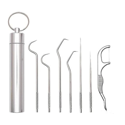 Stainless Steel Reusable Toothpick And Flossing Set 5