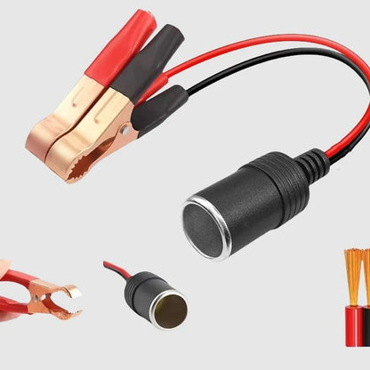 12V Car Battery Clip Adapter with Cigarette Lighter Socket High Power Copper Clamps