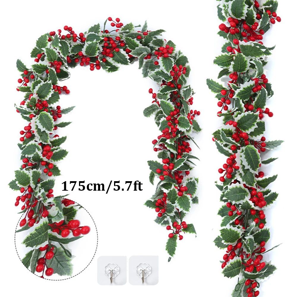 Premium Christmas Red Berry Holly Garland – Lifelike Holiday Decor for Mantels, Tables & Doorways