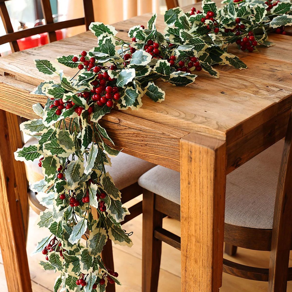 Premium Christmas Red Berry Holly Garland  Lifelike Holiday Decor For Mantels Tables  Doorways 2
