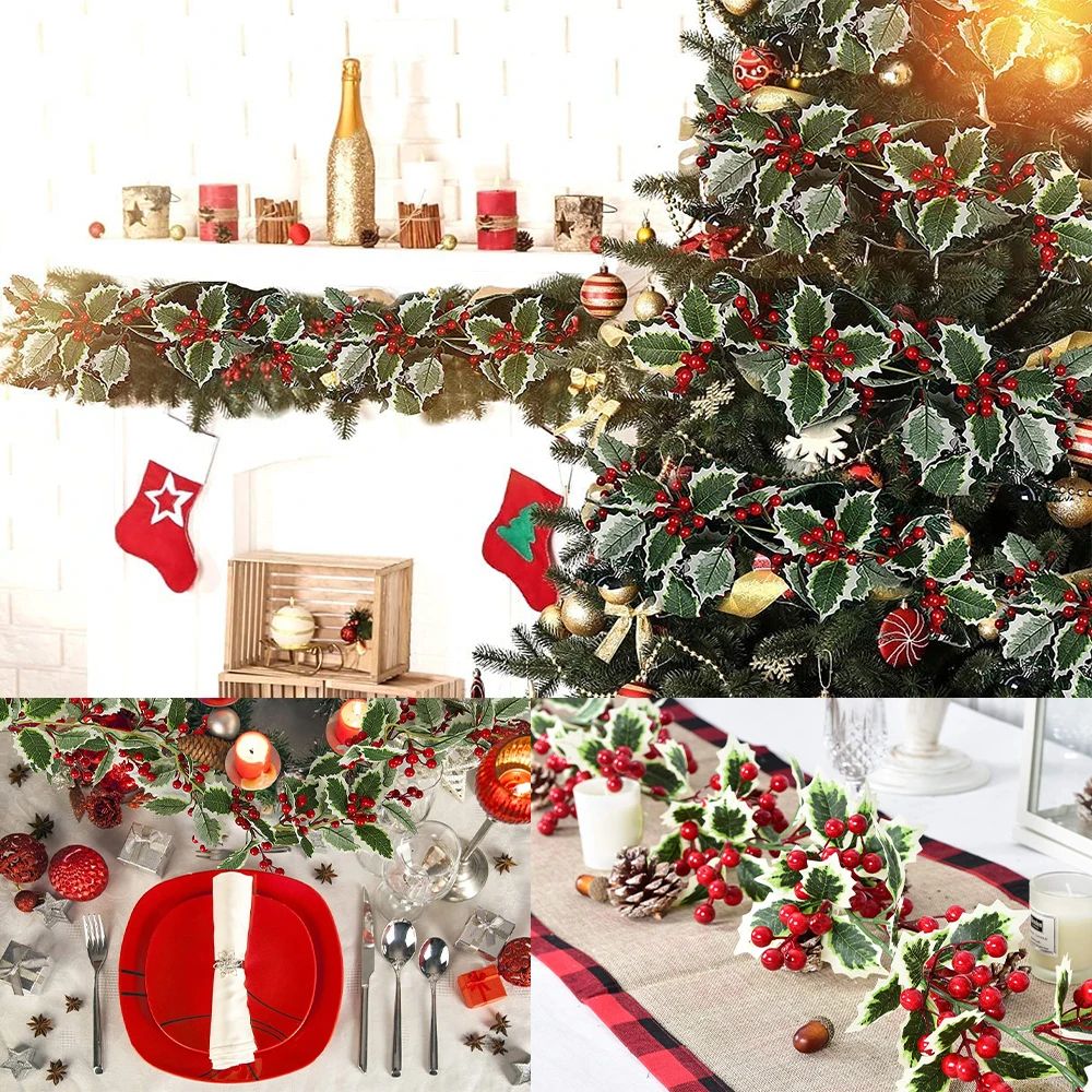 Premium Christmas Red Berry Holly Garland  Lifelike Holiday Decor For Mantels Tables  Doorways 3