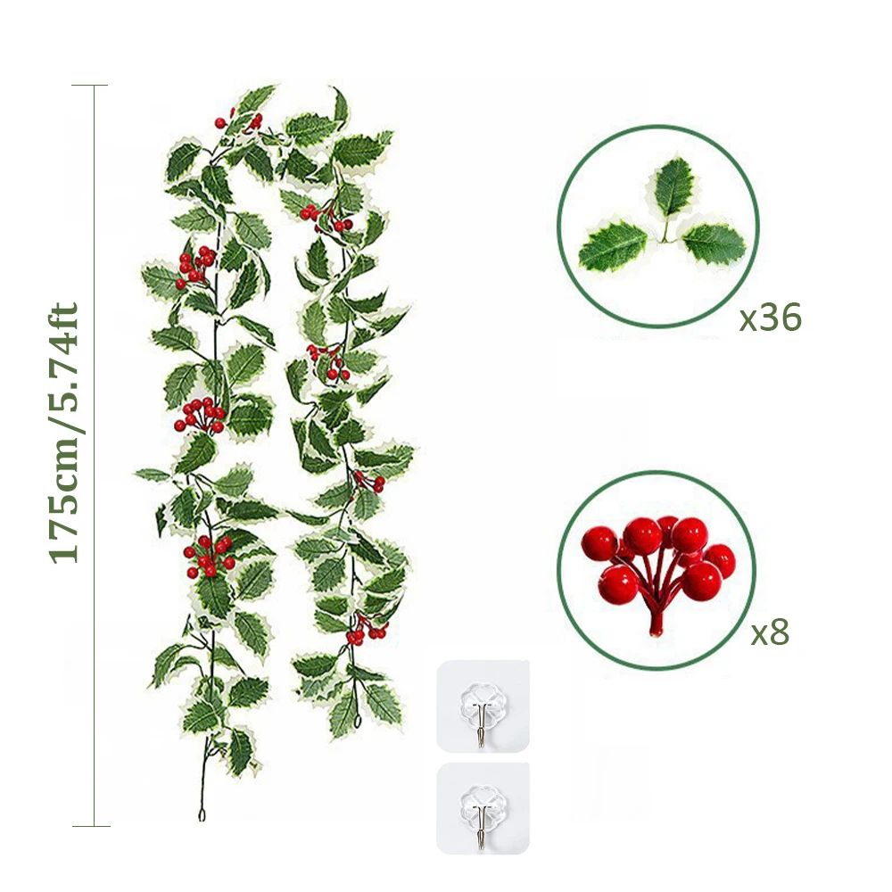Premium Christmas Red Berry Holly Garland  Lifelike Holiday Decor For Mantels Tables  Doorways 1