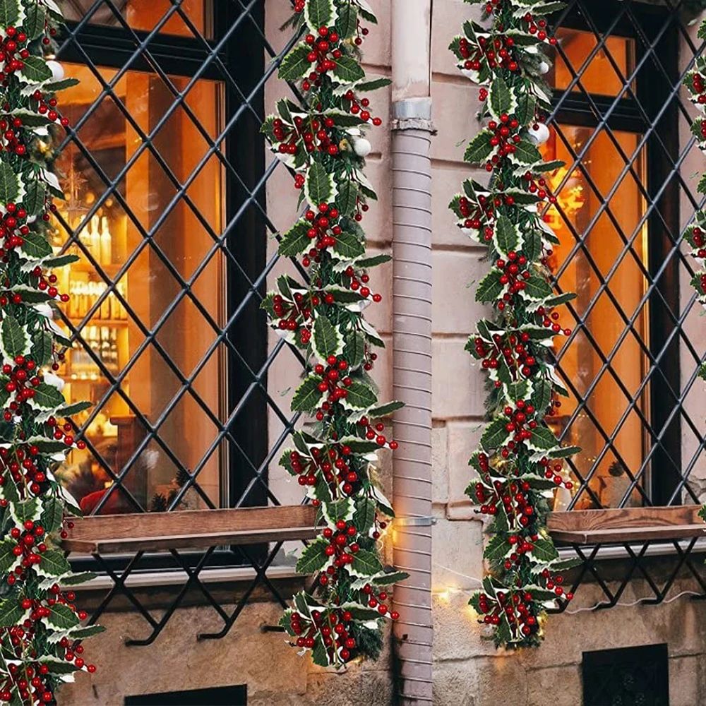 Premium Christmas Red Berry Holly Garland  Lifelike Holiday Decor For Mantels Tables  Doorways 5