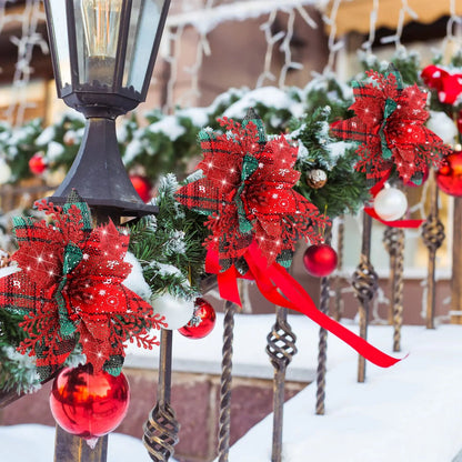 Festive Elegance 12Piece Artificial Poinsettia Christmas Flower Set  Glitter ClipOn Ornaments For T 1