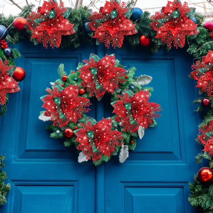 Festive Elegance 12Piece Artificial Poinsettia Christmas Flower Set  Glitter ClipOn Ornaments For T 2