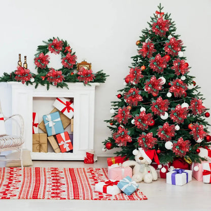 Festive Elegance 12Piece Artificial Poinsettia Christmas Flower Set  Glitter ClipOn Ornaments For T 4