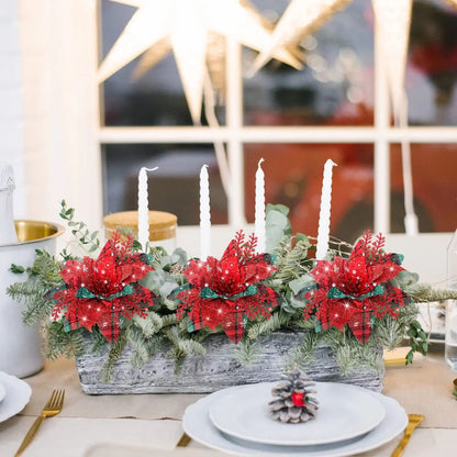 Festive Elegance 12Piece Artificial Poinsettia Christmas Flower Set  Glitter ClipOn Ornaments For T 5
