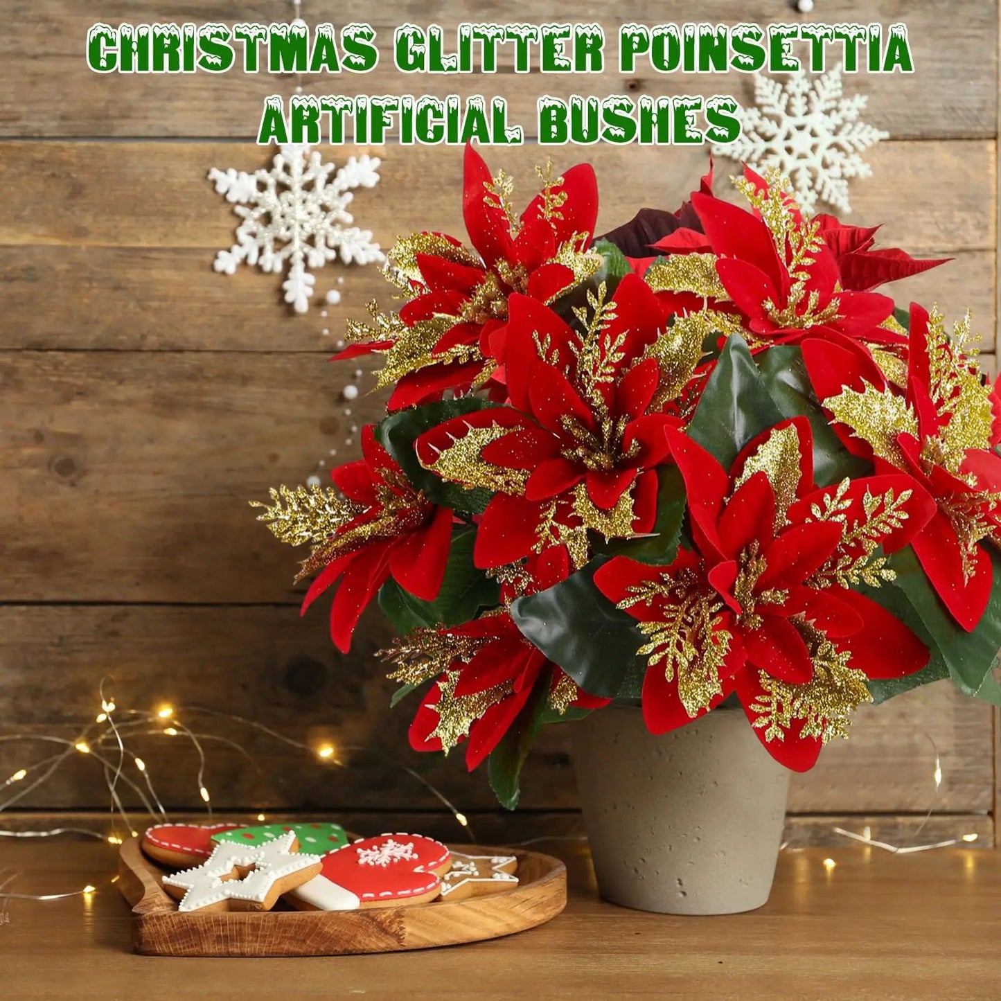 Festive Poinsettia Glitter Flower Bouquet  Premium Artificial Christmas Flowers For Holiday Home  T 2
