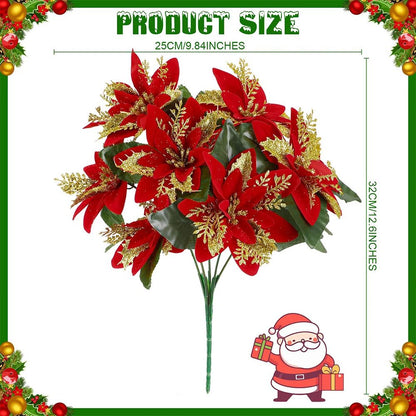 Festive Poinsettia Glitter Flower Bouquet  Premium Artificial Christmas Flowers For Holiday Home  T 1