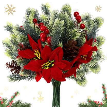Festive Poinsettia & Pine Holiday Floral Decor Set - Premium Table Centerpiece for Christmas Parties