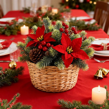 Festive Poinsettia  Pine Holiday Floral Decor Set  Premium Table Centerpiece For Christmas Parties 1