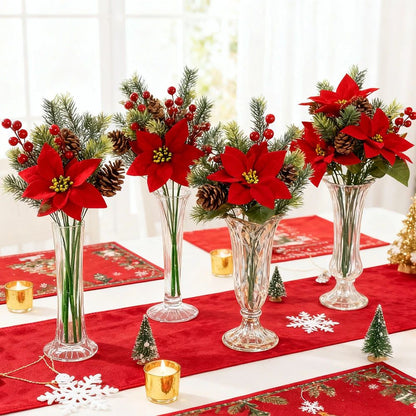 Festive Poinsettia  Pine Holiday Floral Decor Set  Premium Table Centerpiece For Christmas Parties 4