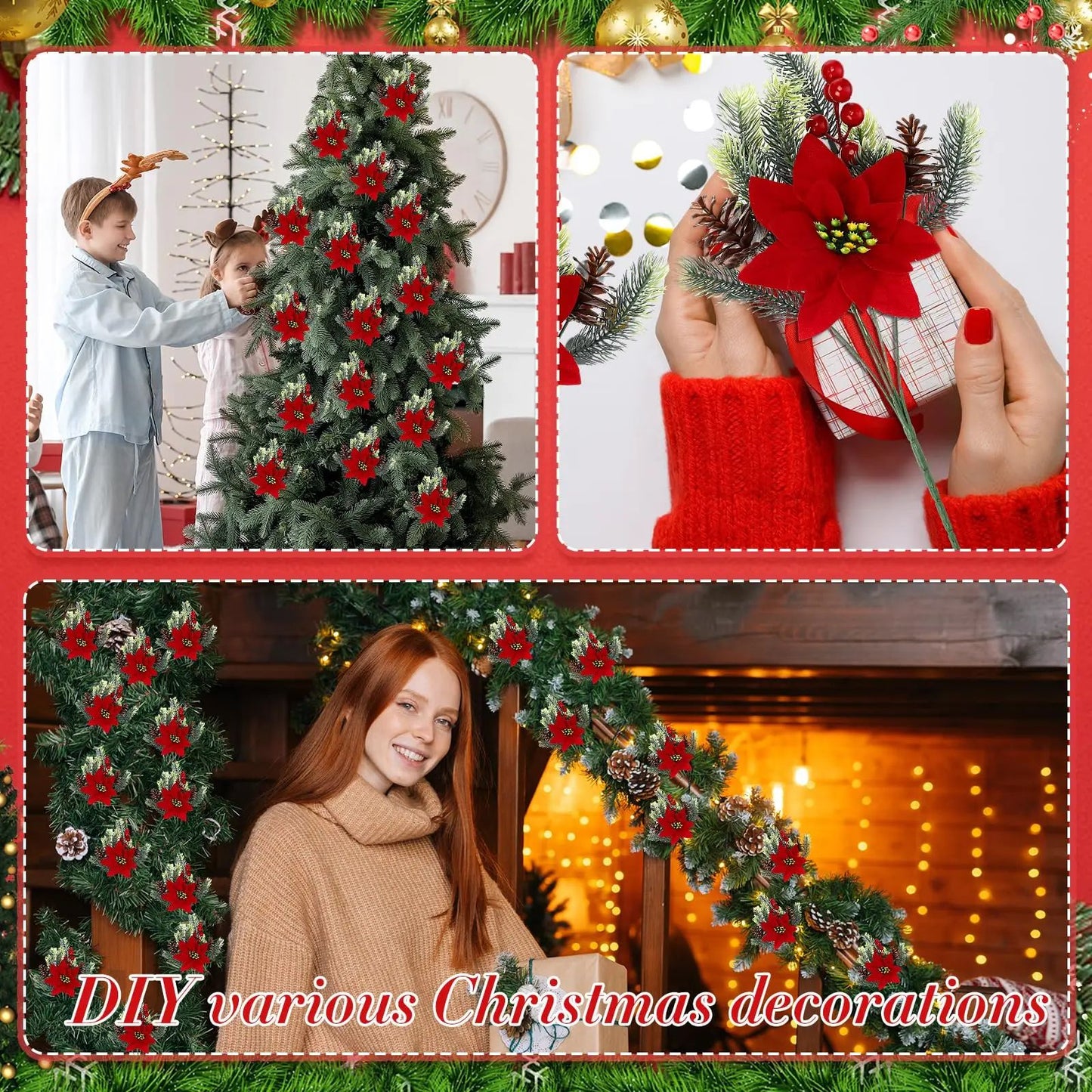 Festive Poinsettia  Pine Holiday Floral Decor Set  Premium Table Centerpiece For Christmas Parties 5