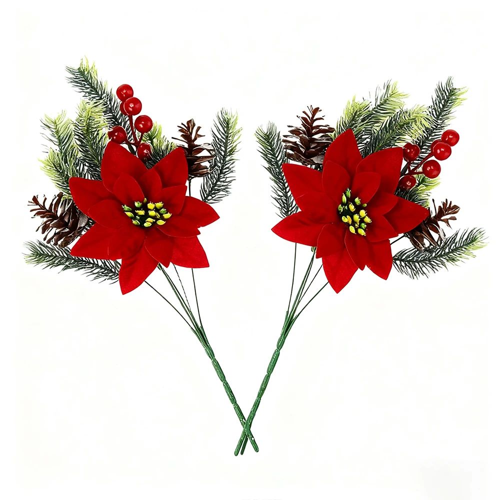 Festive Poinsettia  Pine Holiday Floral Decor Set  Premium Table Centerpiece For Christmas Parties 6