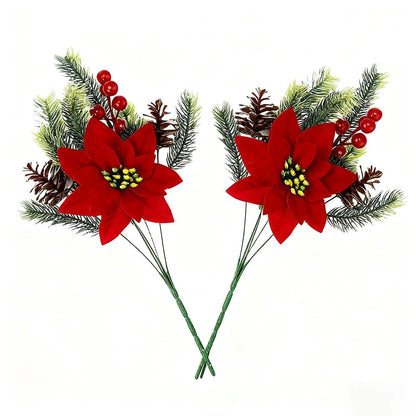 Festive Poinsettia  Pine Holiday Floral Decor Set  Premium Table Centerpiece For Christmas Parties 6