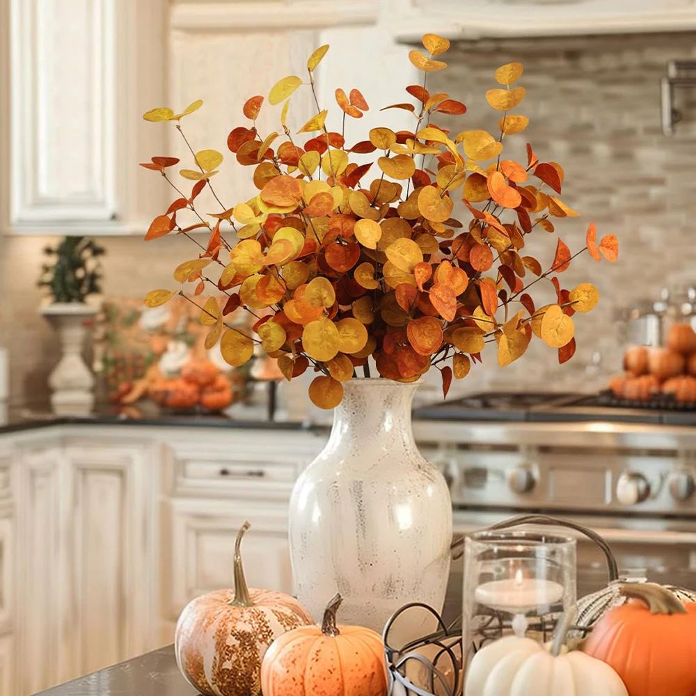 Autumn Eucalyptus Artificial Branch Set  Realistic Fall Home Decor Stems For Tables  Walls 3