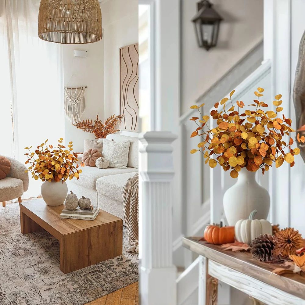 Autumn Eucalyptus Artificial Branch Set  Realistic Fall Home Decor Stems For Tables  Walls 4