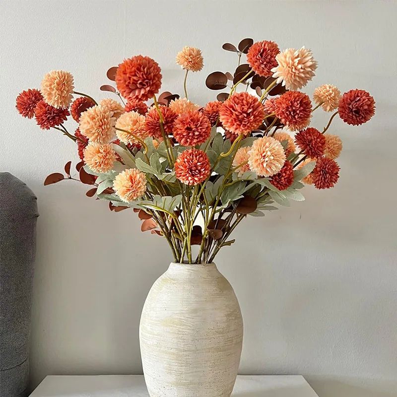 Elegant Faux Pompon Mum Stems  Realistic Autumn Chrysanthemum Ball Flowers For Bouquets  Home Decor 1