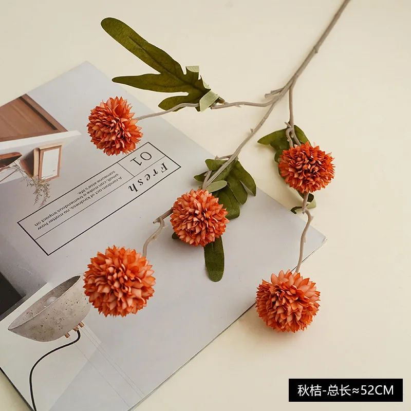 Elegant Faux Pompon Mum Stems  Realistic Autumn Chrysanthemum Ball Flowers For Bouquets  Home Decor 6