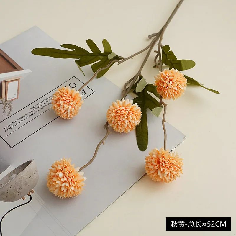 Elegant Faux Pompon Mum Stems  Realistic Autumn Chrysanthemum Ball Flowers For Bouquets  Home Decor 7