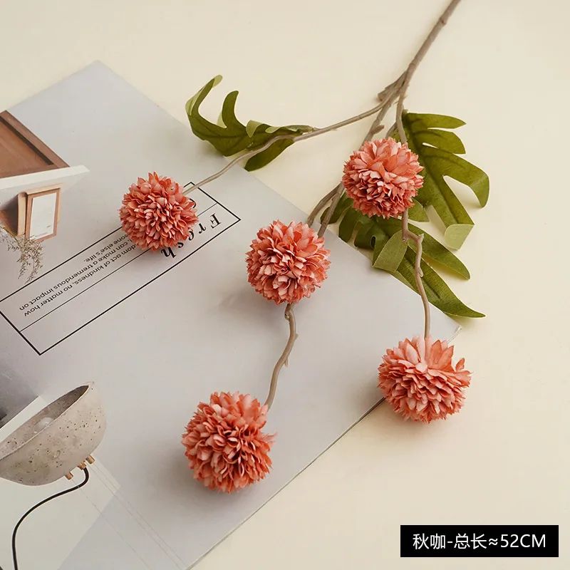 Elegant Faux Pompon Mum Stems  Realistic Autumn Chrysanthemum Ball Flowers For Bouquets  Home Decor 8