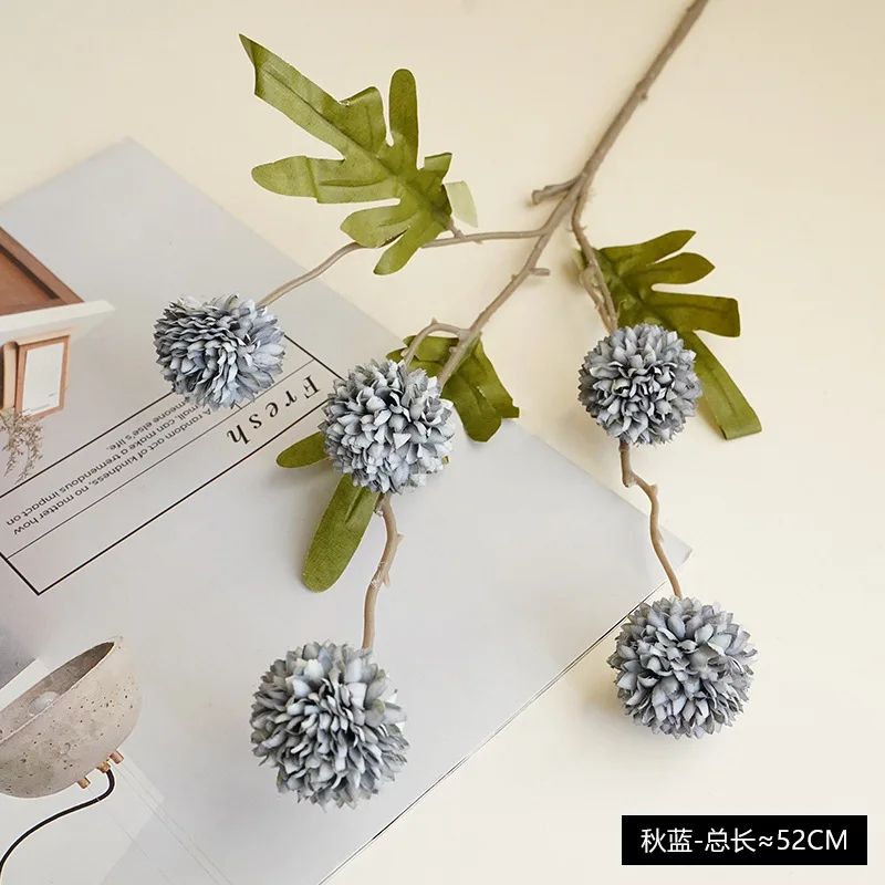 Elegant Faux Pompon Mum Stems  Realistic Autumn Chrysanthemum Ball Flowers For Bouquets  Home Decor 9